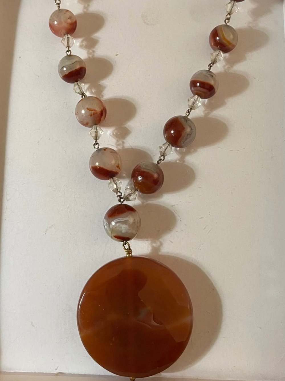 Vintage Carnelian Agate Pendant Necklace with Banded Red Agate Beads